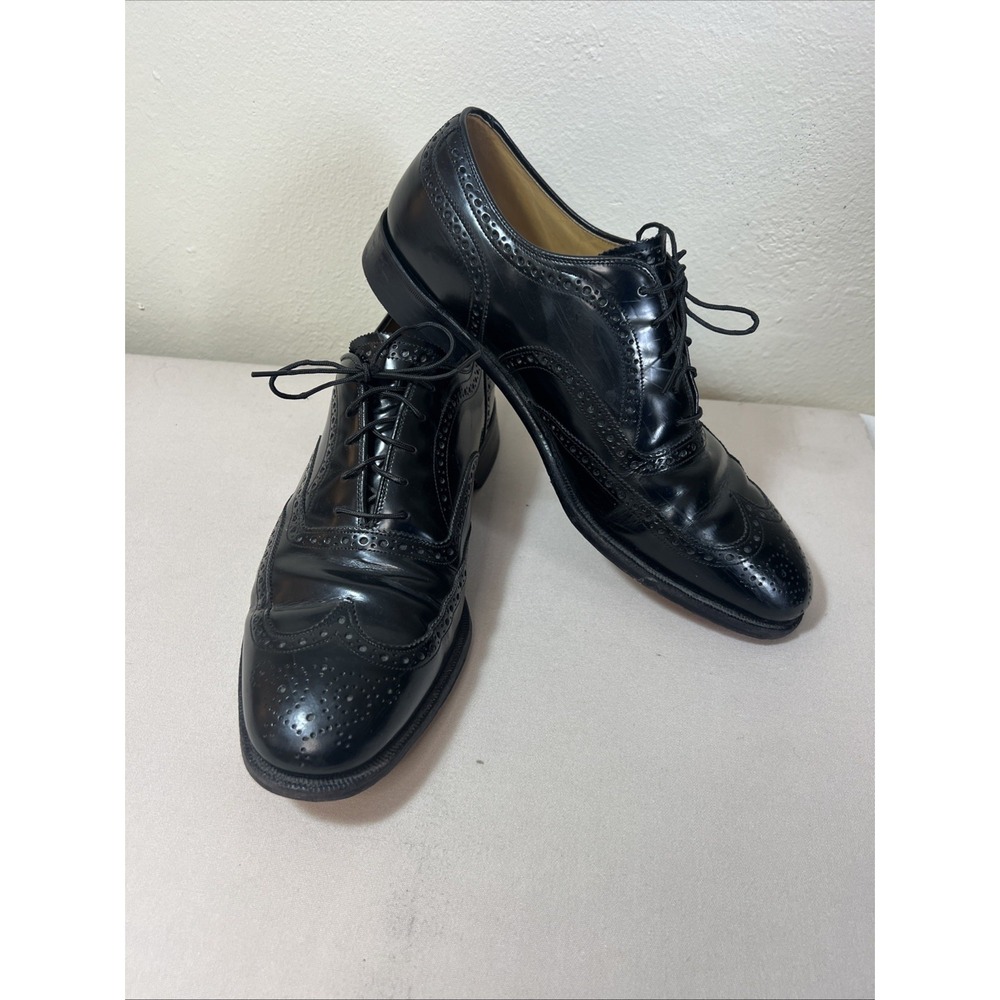 Johnston & Murphy Mens Black Leather Wingtip Brogue Oxford Shoes 08555 10.5